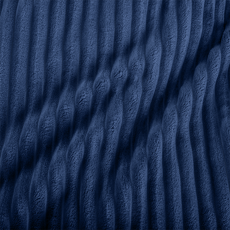 Closeup of navy blue Microplush Ribbed Blanket fabric texture