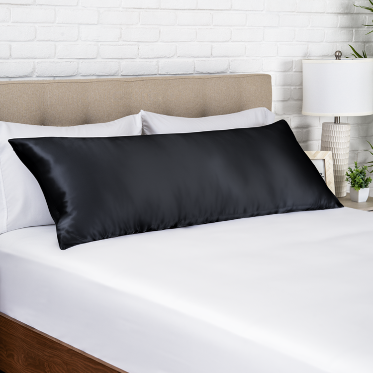 Bed with a white mulberry silk body pillowcase