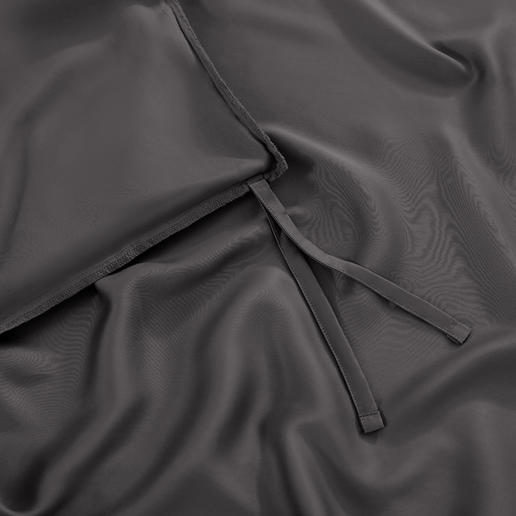 Closeup of dark charcoal TENCEL Lyocell Duvet Cover Set fabric texture