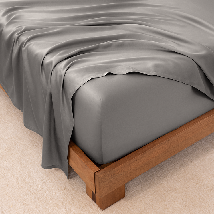 Bed styled with dark gray TENCEL Lyocell Sheet Set