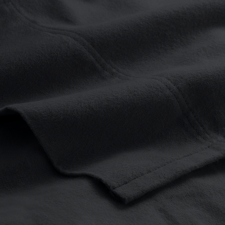 Close-up of black flannel pillowcase fabric