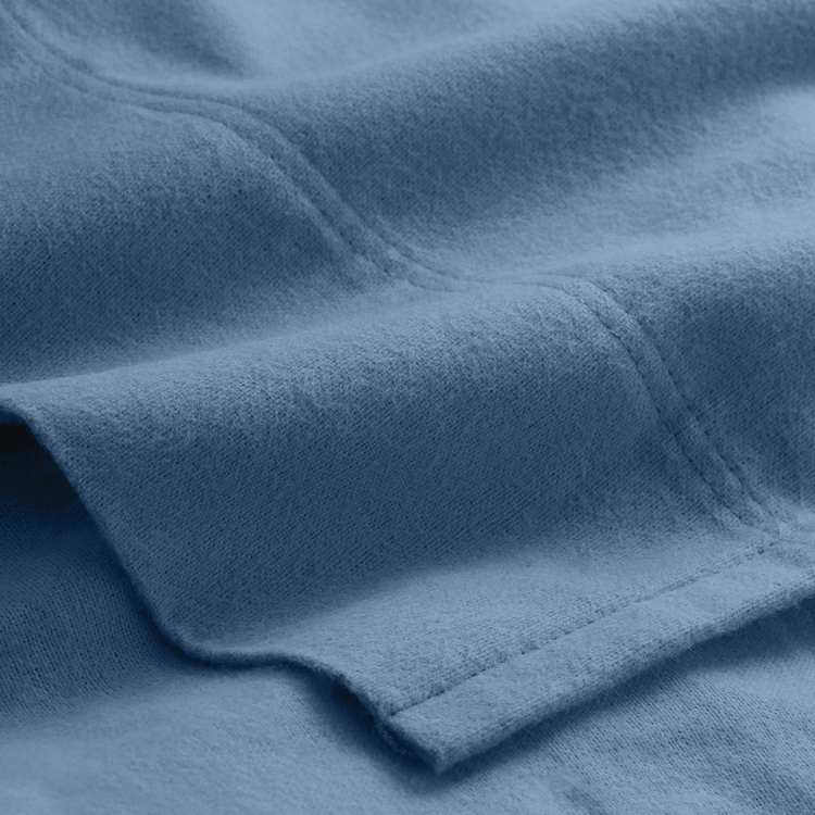 Close-up of blue organic flannel fabric