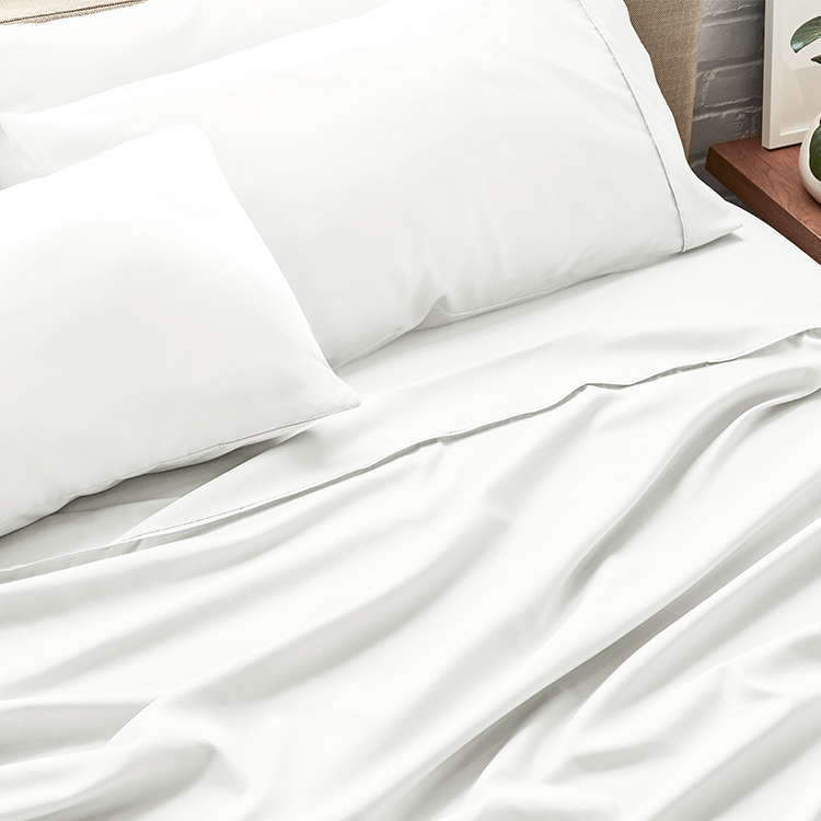 Bed with white Ultra Soft Open End Pillowcase Set, closeup