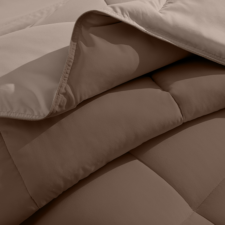 Closeup of taupe Ultra Soft Reversible Comforter fabric