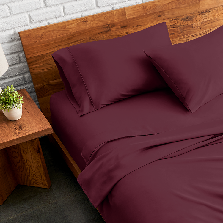 Bed with dark maroon Ultra Soft Open End Pillowcase Set