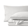 Percale bedding set including pillowcases and folded sheets arranged on a clean white background