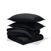 A comforter set folded and stacked