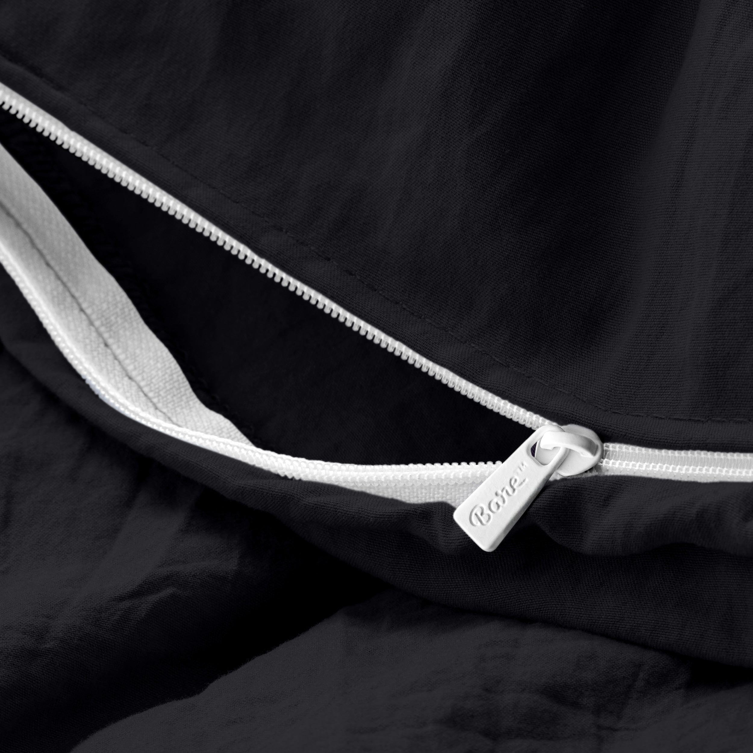 Close up of a duvet cover zipper closure