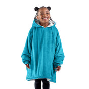 A child with a sherpa wearable blanket on