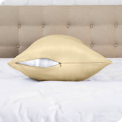 The zipper closure on a silk body pillowcase