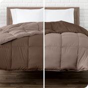A split image of a reversible comforter showing both colors