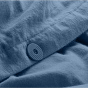 Close up of the button closure on a flannel duvet cover