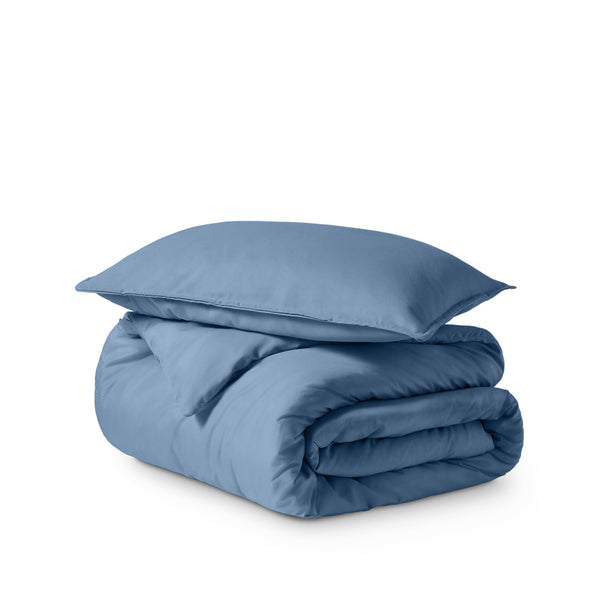 Solid color duvet set folded and stacked