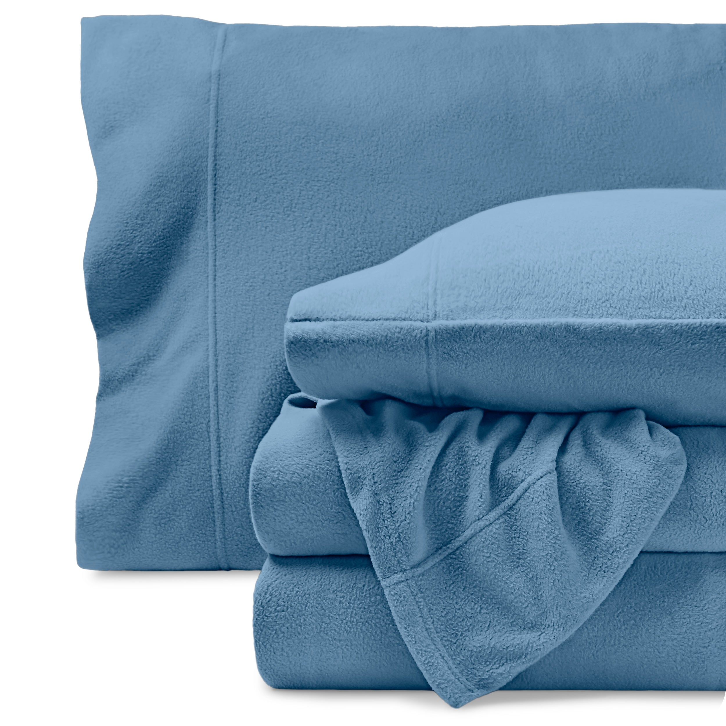 Polar fleece sheet set on a white background