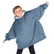A child with a wearable blanket on