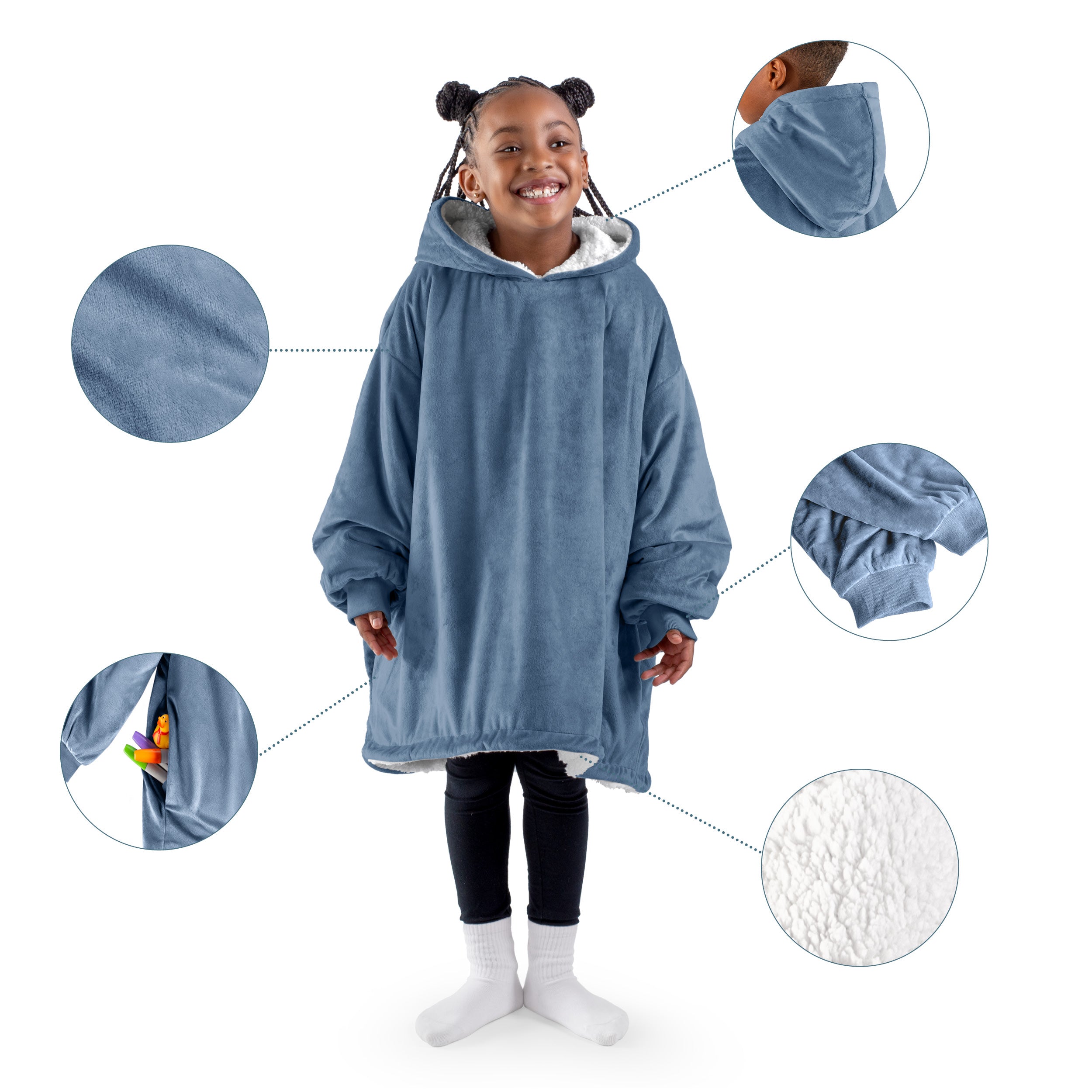 Close up of features of the wearable blanket