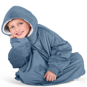 Close up of a sherpa wearable blanket on a child