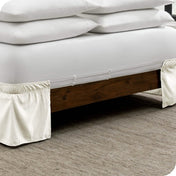 The adjustable elastic bands on a bed skirt