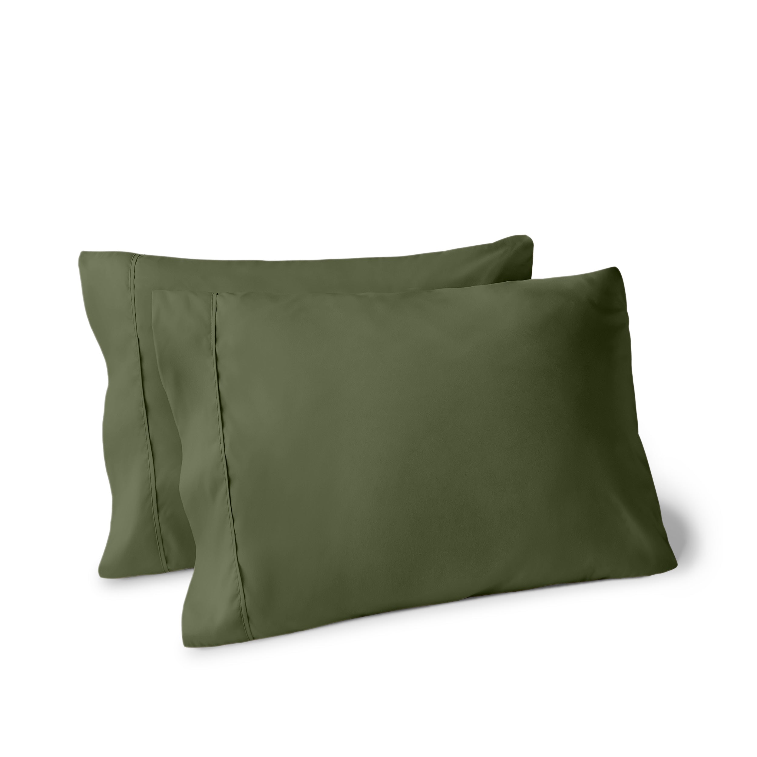 Two pillows on a white background with pillowcases on them