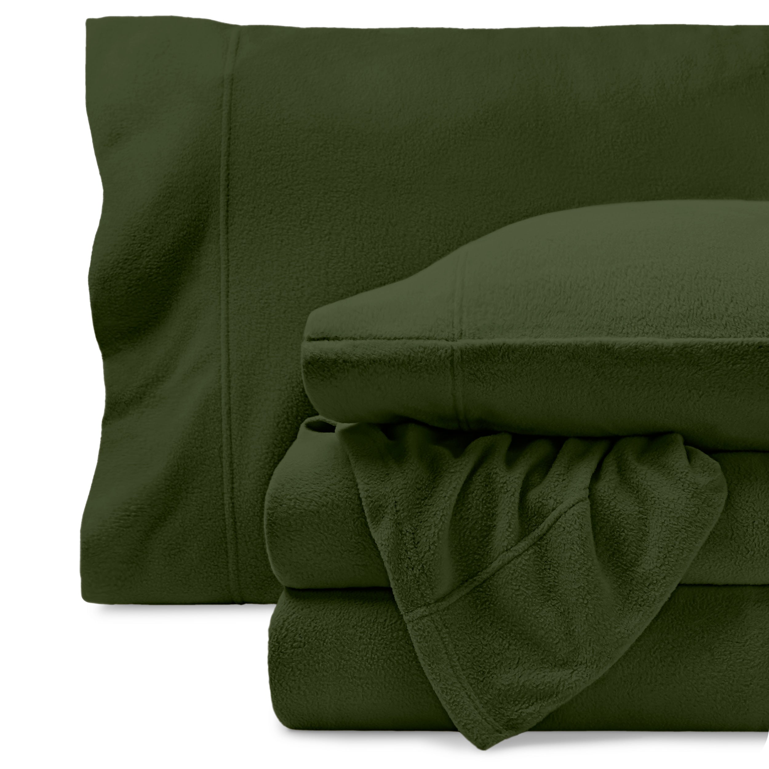 Polar fleece sheet set on a white background