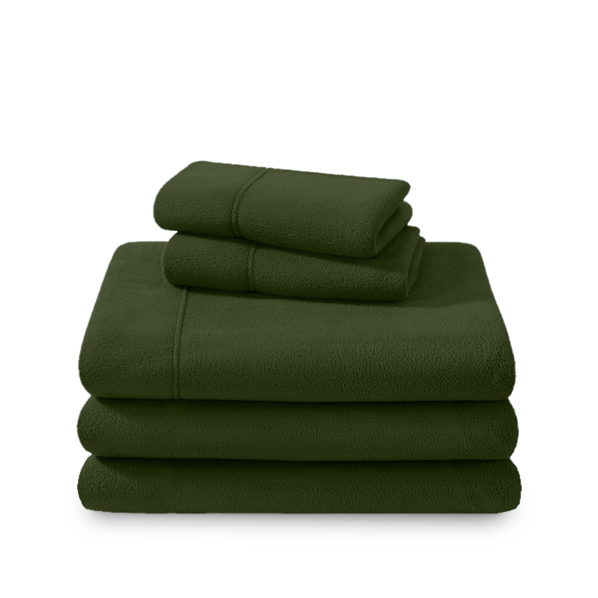 Polar fleece sheet set folded and stacked