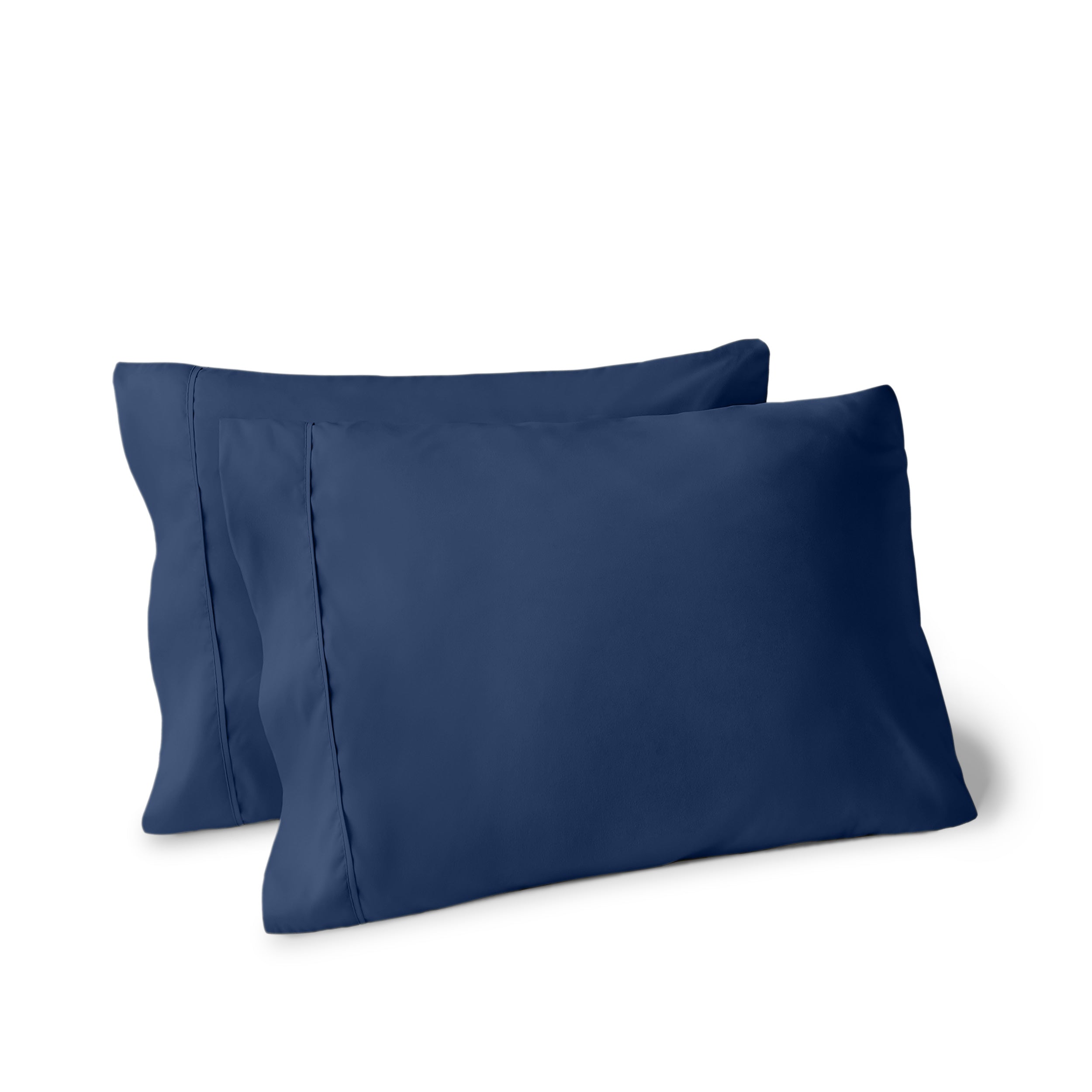 Two pillows on a white background with pillowcases on them