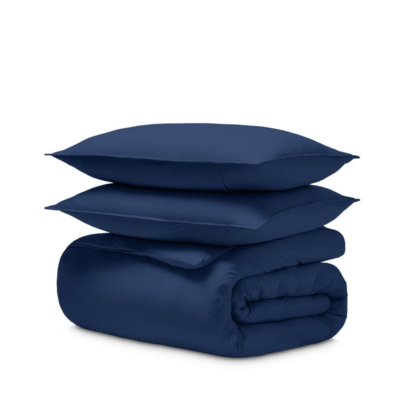 Jersey duvet and pillow shams on a white background