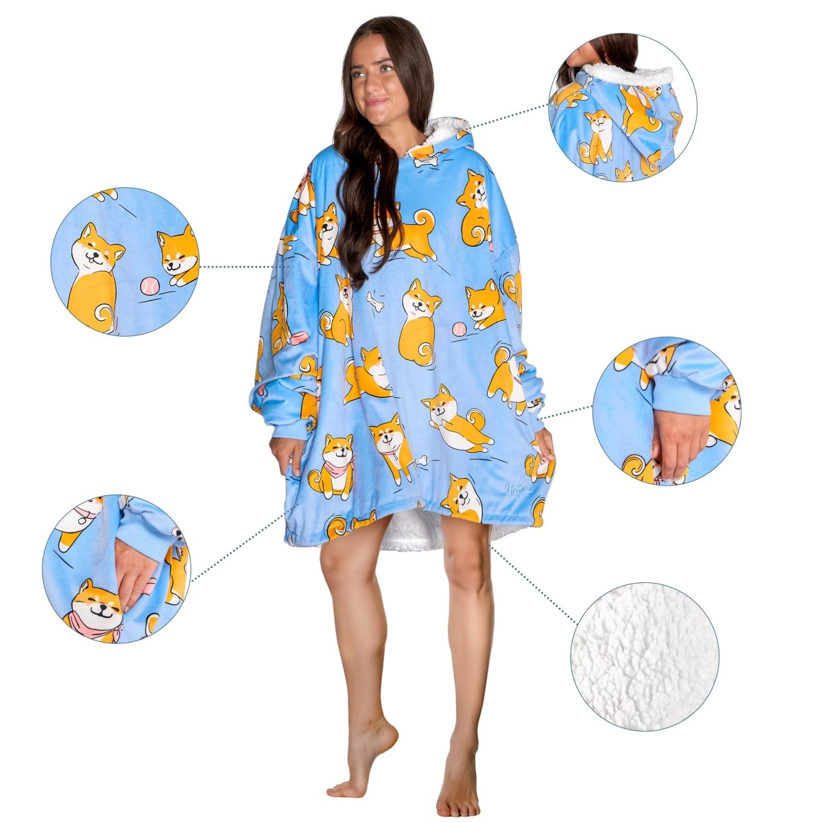 Person wearing a Bare Homey with close-up inserts on a white background