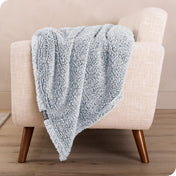 A sherpa blanket is hanging over the edge of a chair