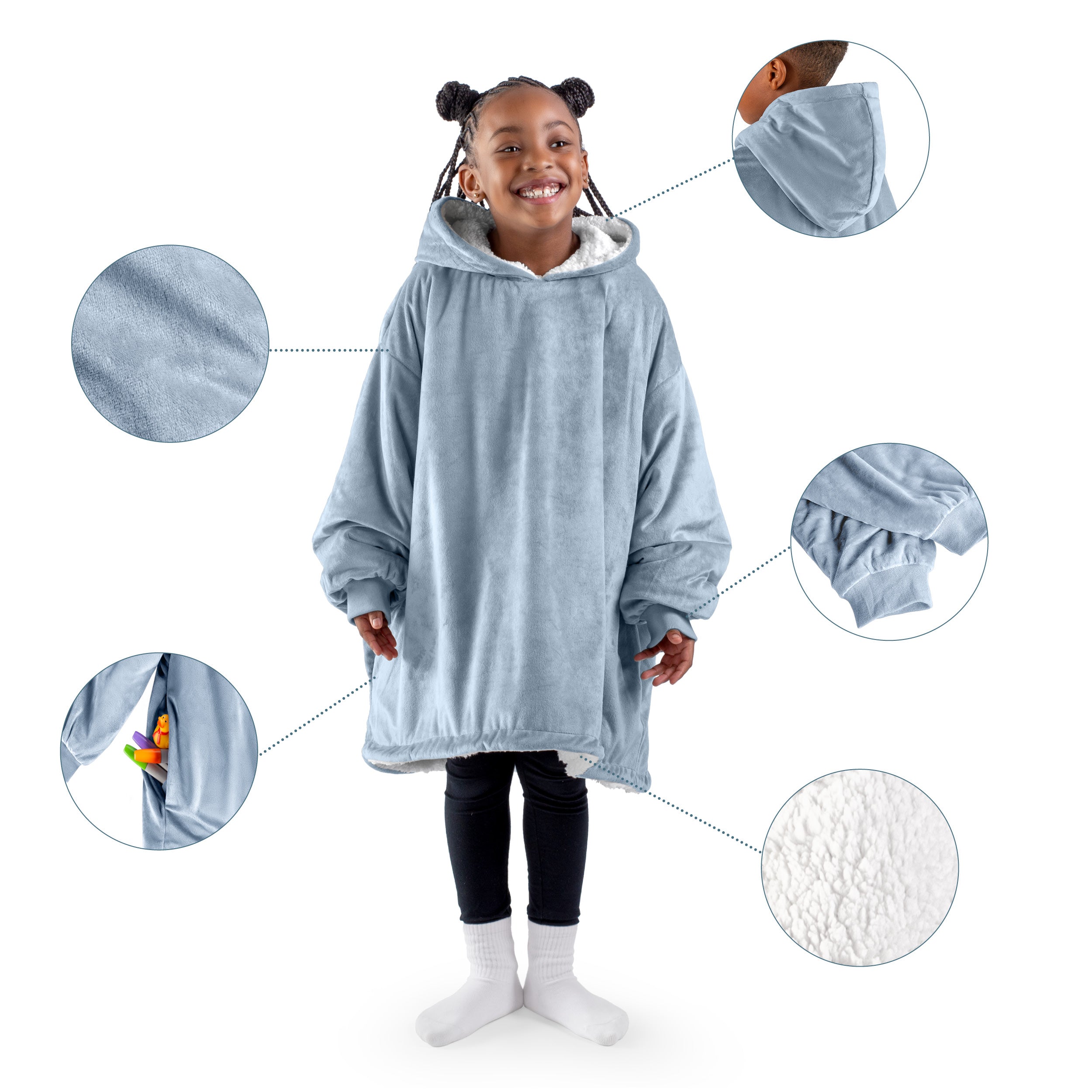 Close up of features of the wearable blanket