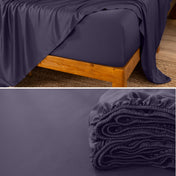 Split image of the corner of a bed and a fitted sheet