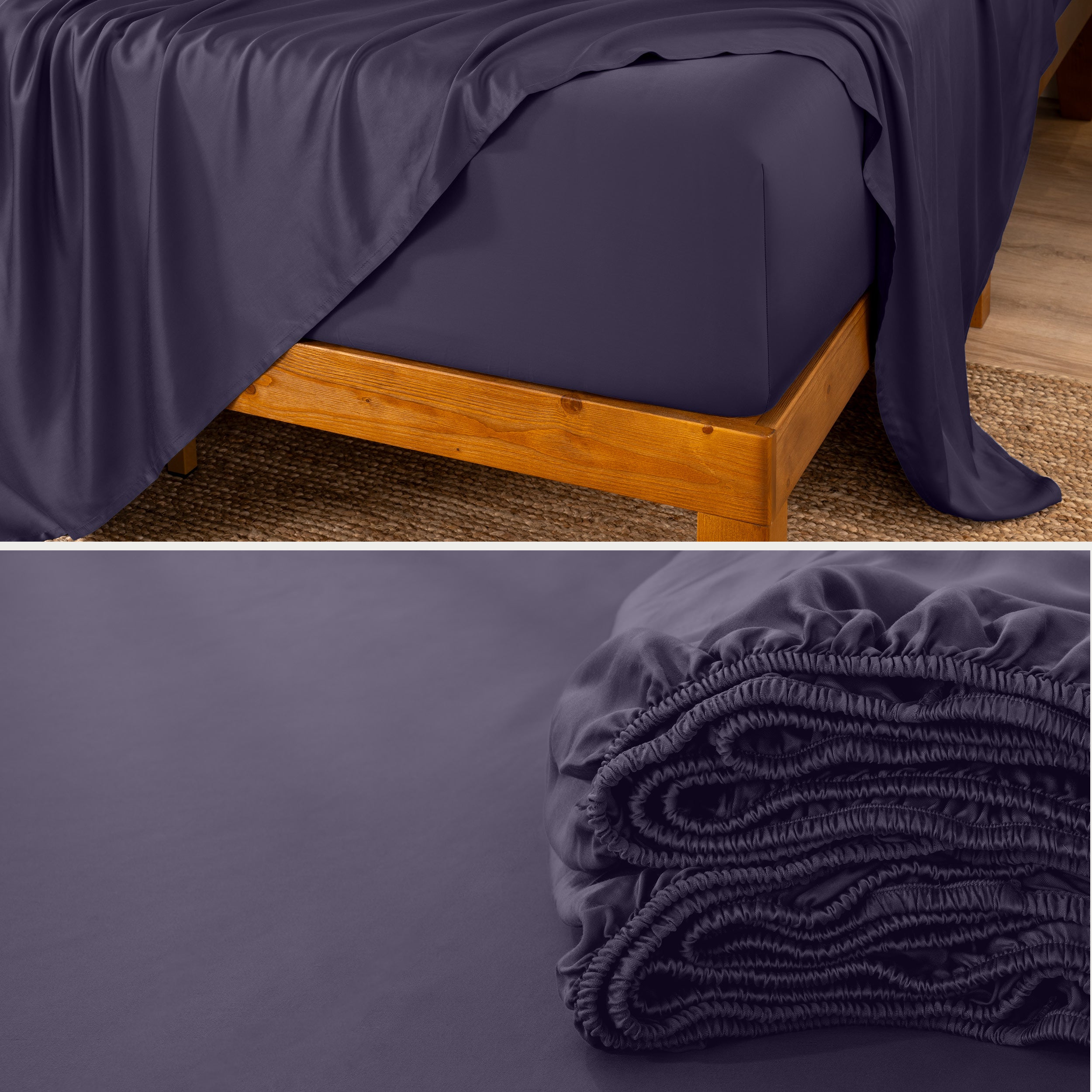 Split image of the corner of a bed and a fitted sheet