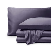 Bamboo pillowcases and sheets set on a white background
