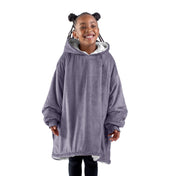 A child with a sherpa wearable blanket on
