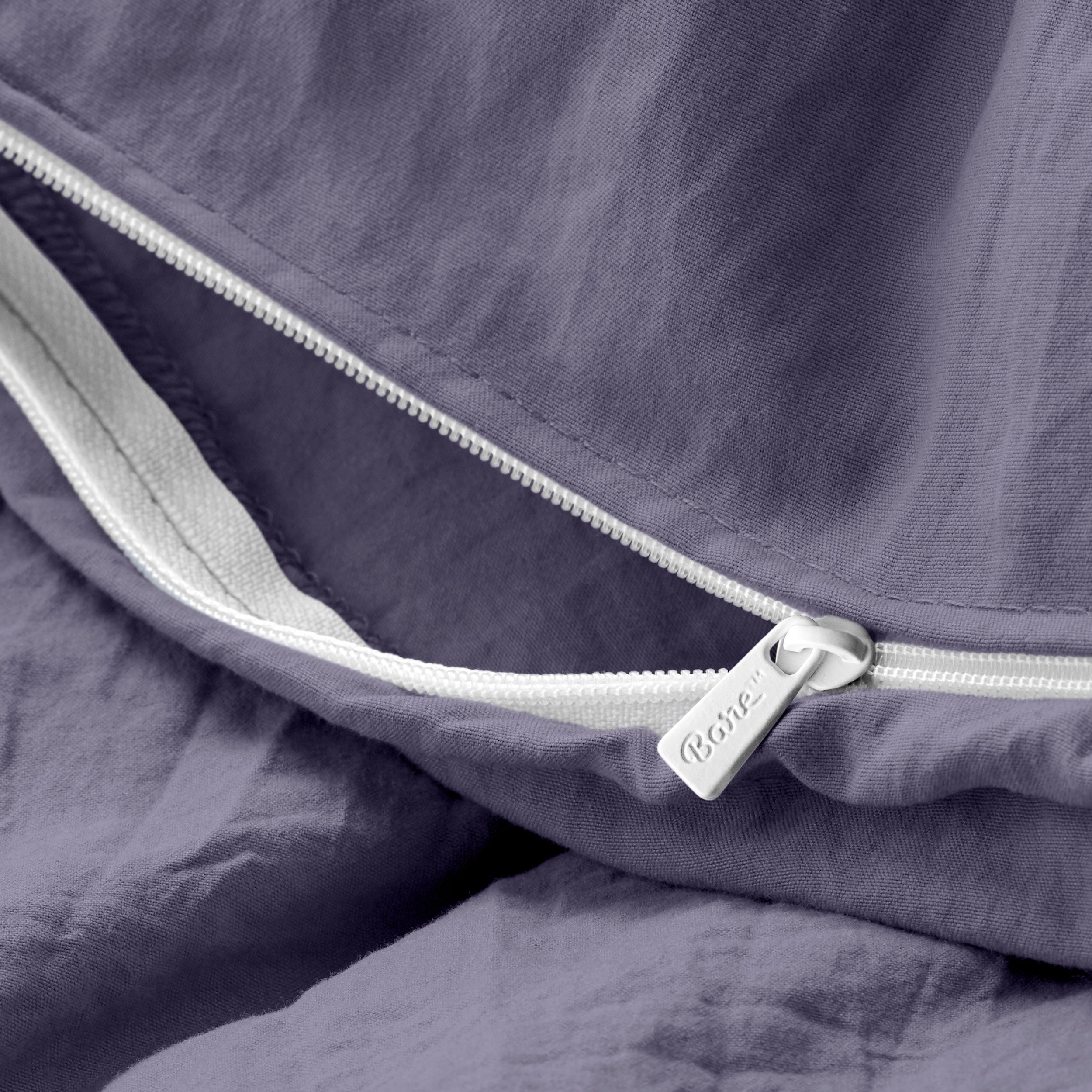 Close up of a duvet cover zipper closure
