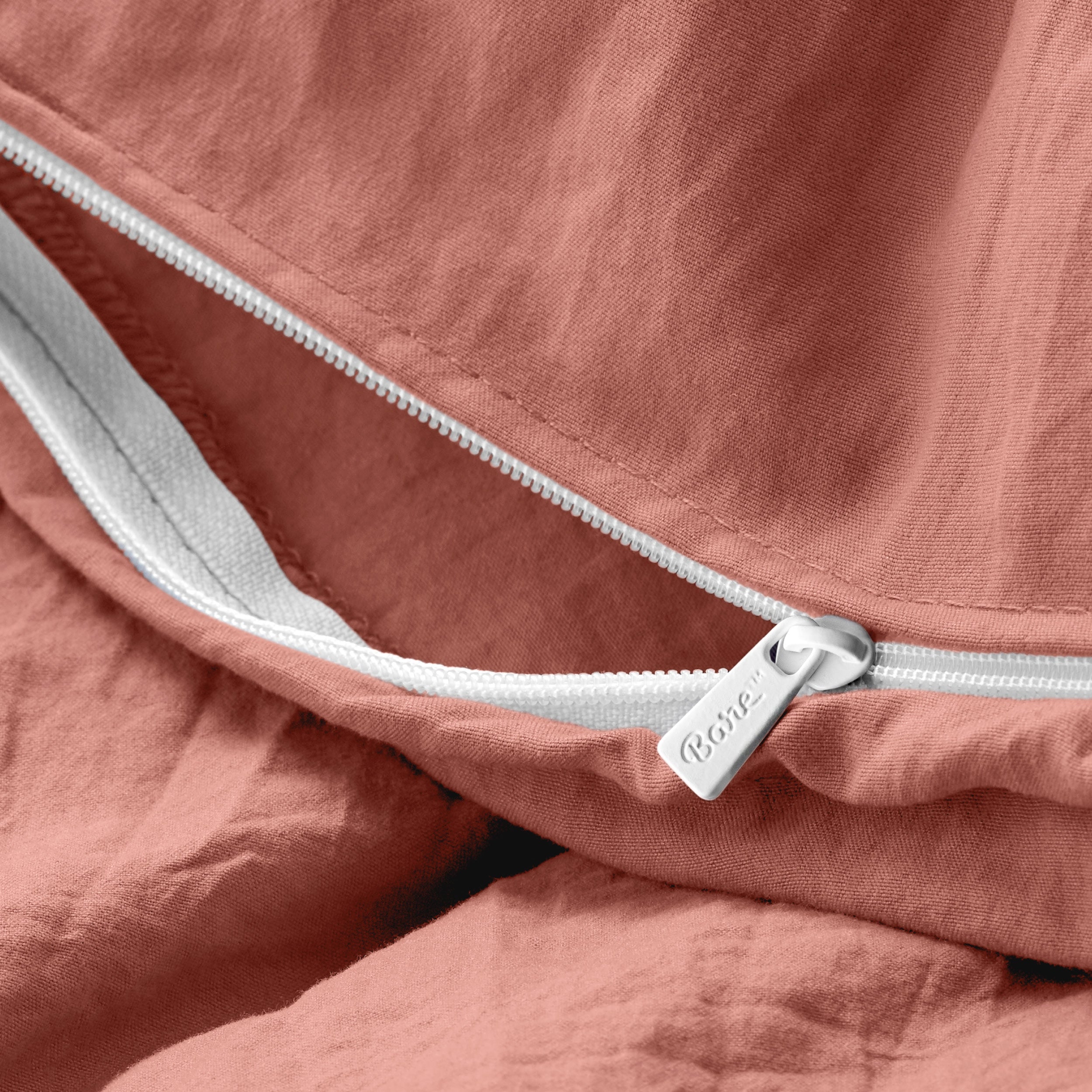 Close up of a duvet cover zipper closure