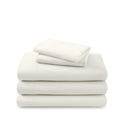 Cotton flannel sheet set folded and stacked on a white background