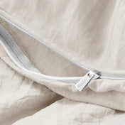 Close up of a duvet cover zipper closure