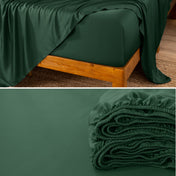 Split image of the corner of a bed and a fitted sheet