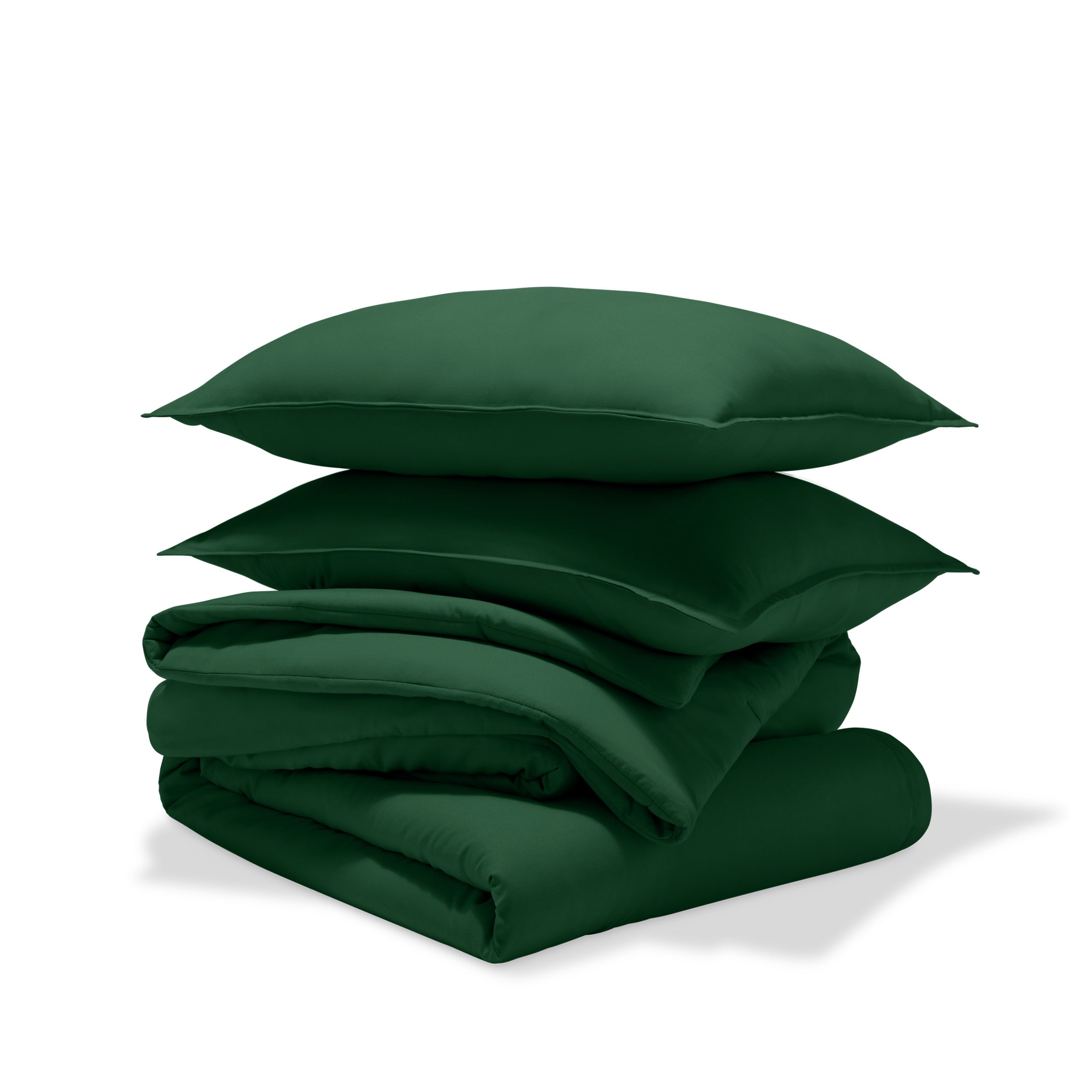 A comforter set folded and stacked