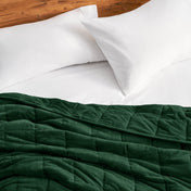 Close-up of a minky weighted blanket on a bed