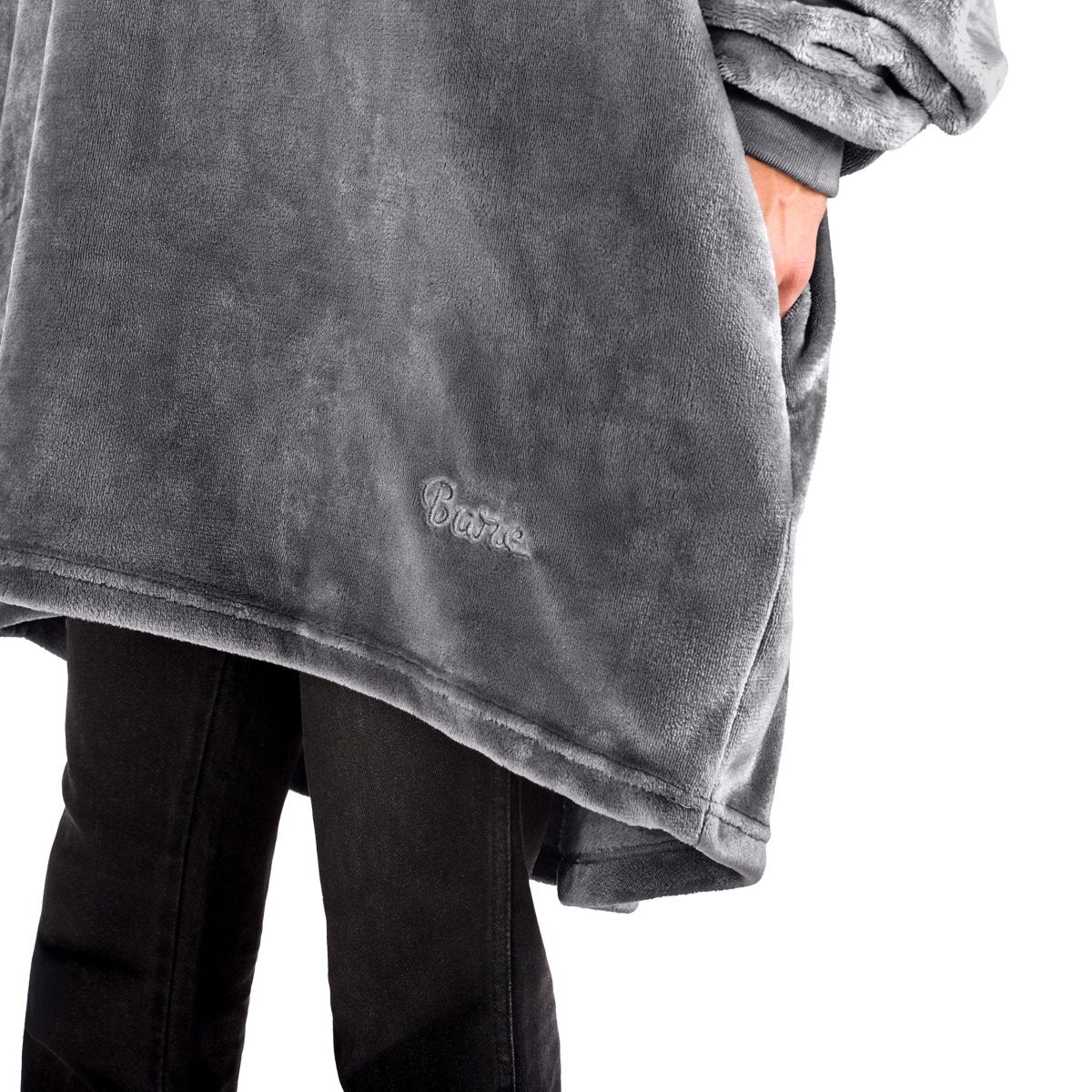 Close up of the side pocket on the wearable blanket