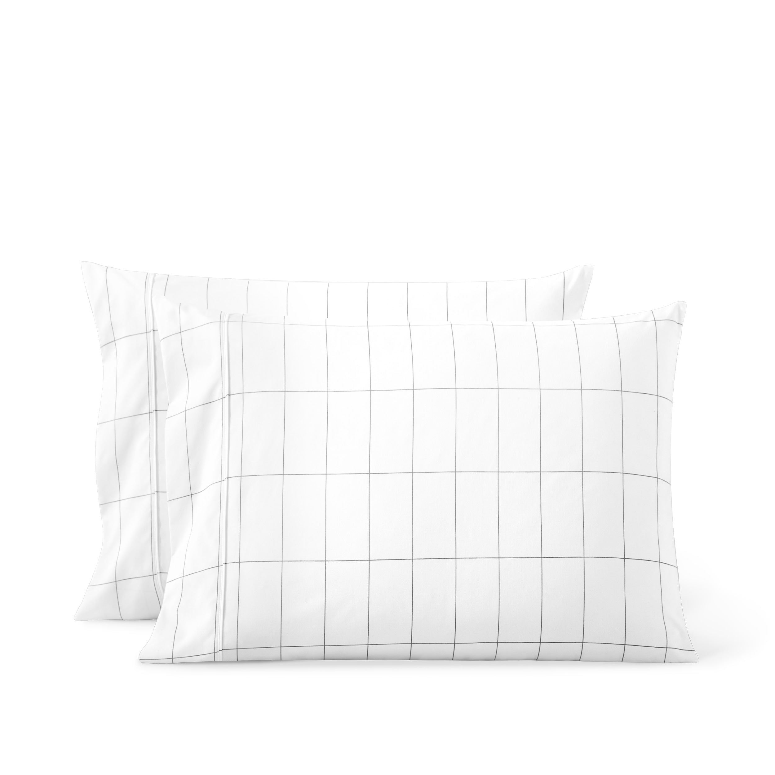2 pillows with pillowcases on them