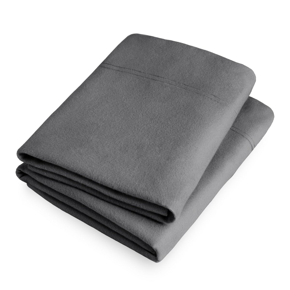 Folded flannel pillowcase set on a white background