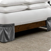 The adjustable elastic bands on a bed skirt