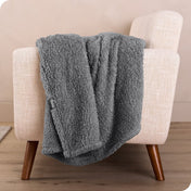 A sherpa blanket draped over a chair