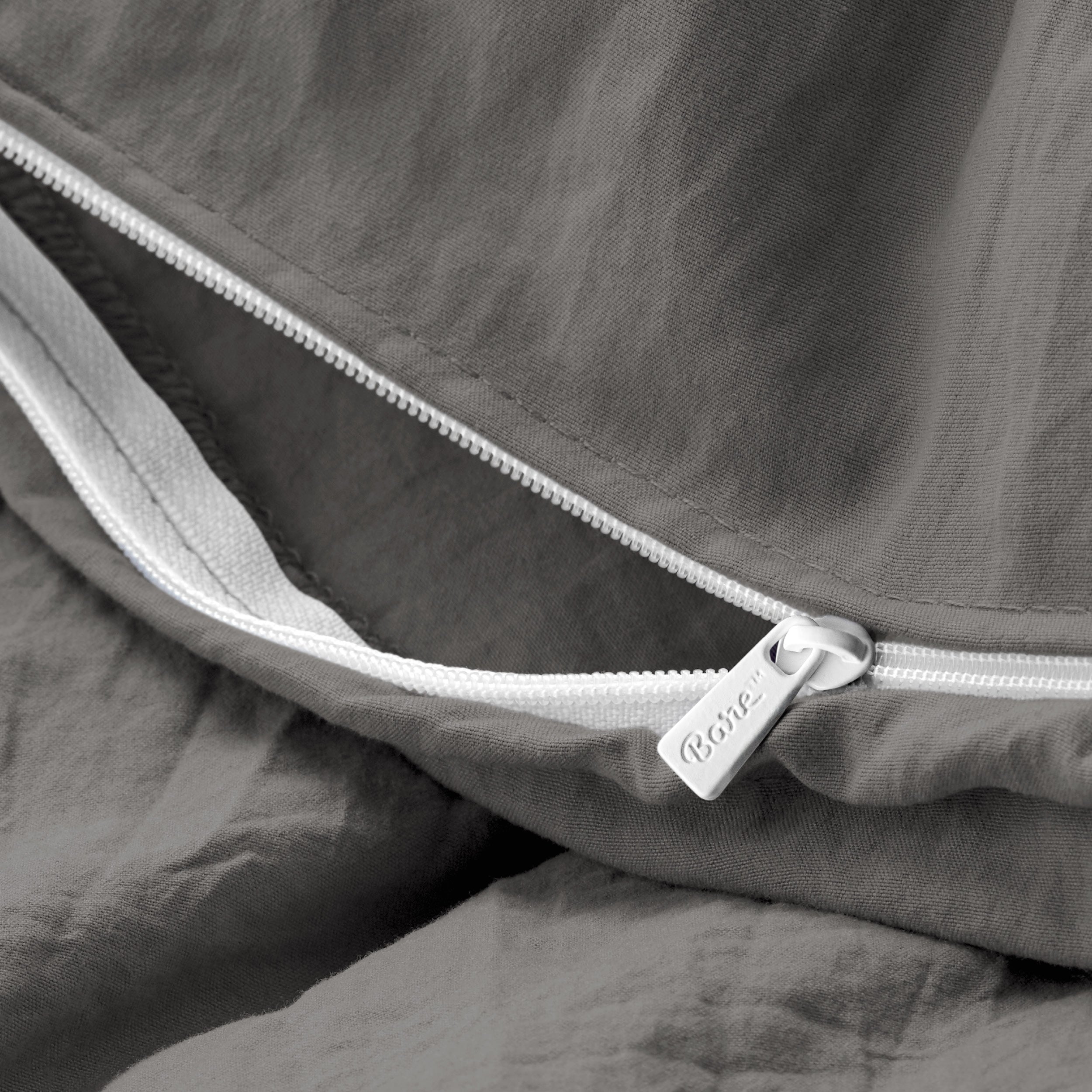 Close up of a duvet cover zipper closure