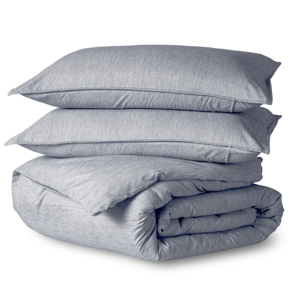 Heathered duvet cover set folded and stacked