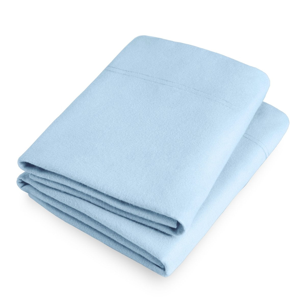 Folded flannel pillowcase set on a white background
