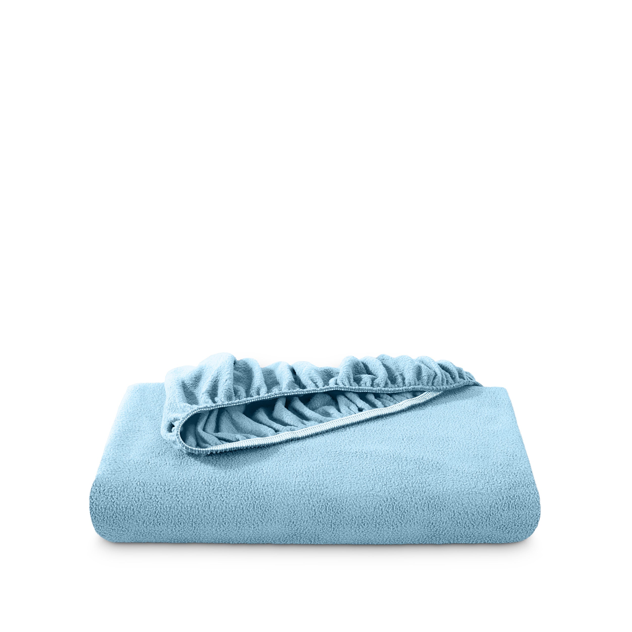 A polar fleece fitted sheet folded